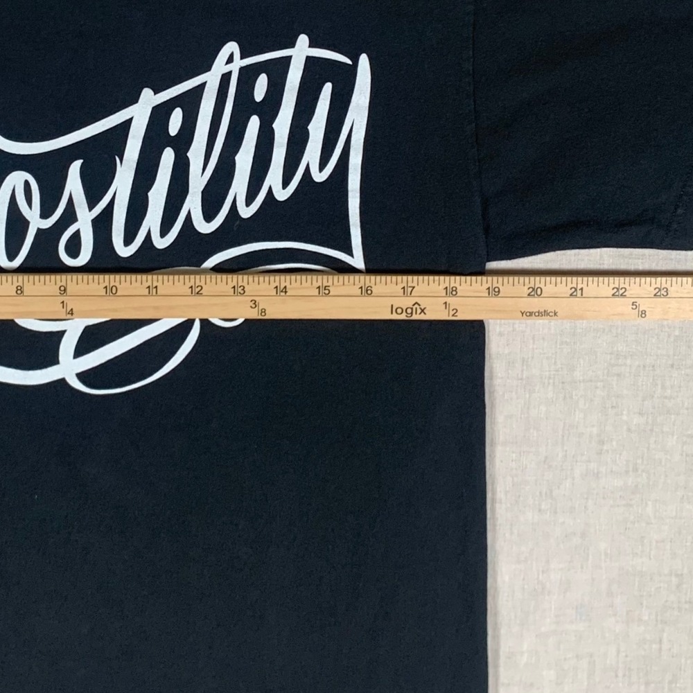 Hostility Graphic T-Shirt Mens Medium Black Excellent Script Logo Streetwear - Picture 3 of 6